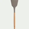 Spatule plate en bois et silicone - brun terre ombre