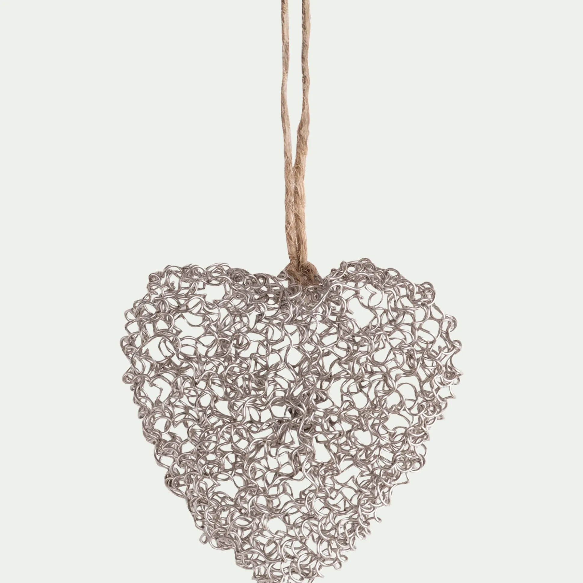 Suspension de Noël coeur en fil métallisé argent