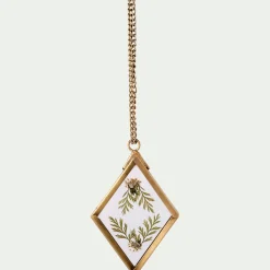 Suspension de Noël en verre et laiton avec fleurs séchées H5cm - doré