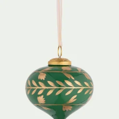 Suspension de Noël goutte en verre D10cm - vert