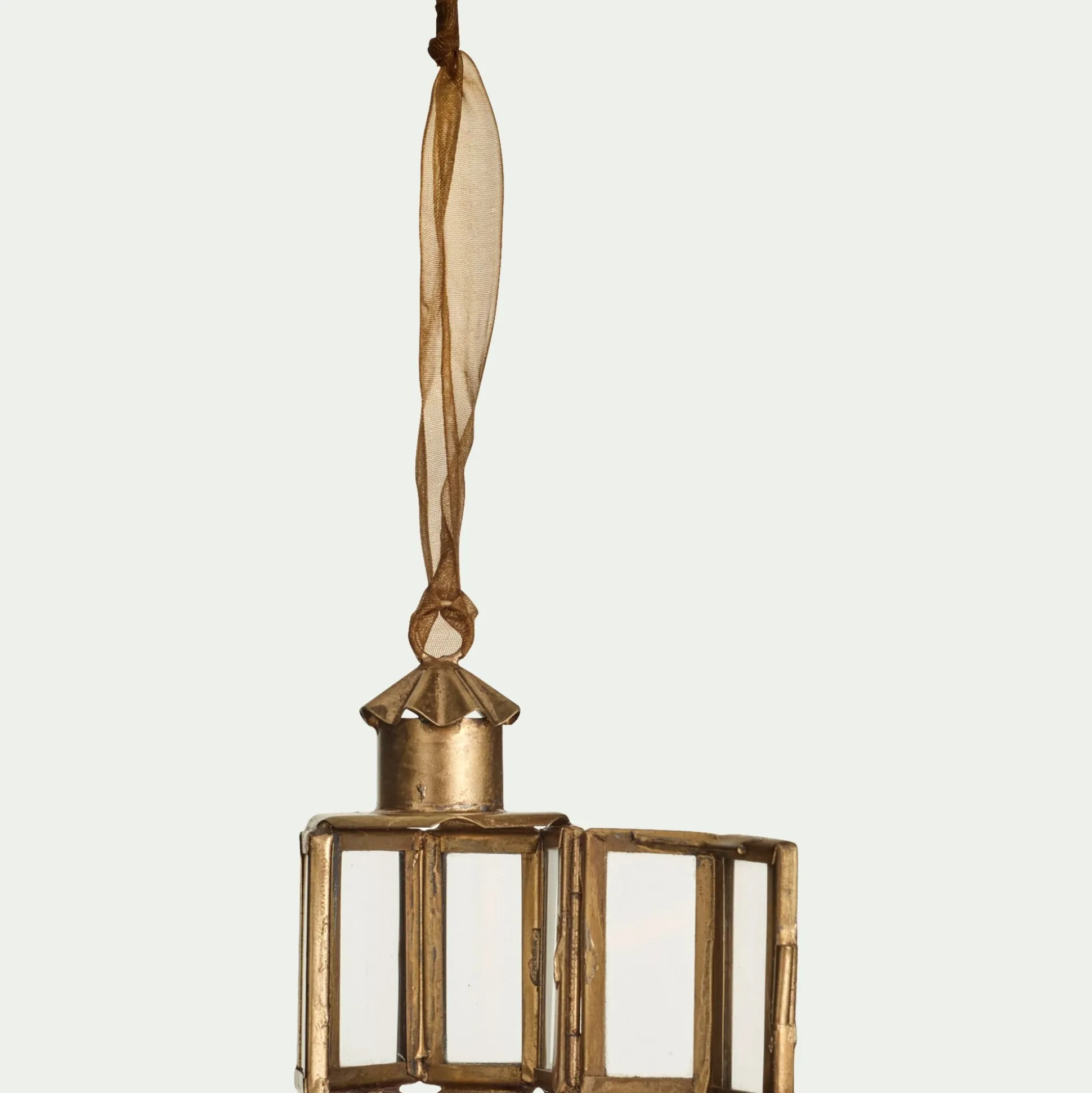 Suspension de Noël lanterne en verre H8cm - doré