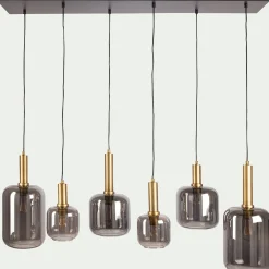 Suspension en acier à 6 globes en verre fumé - noir