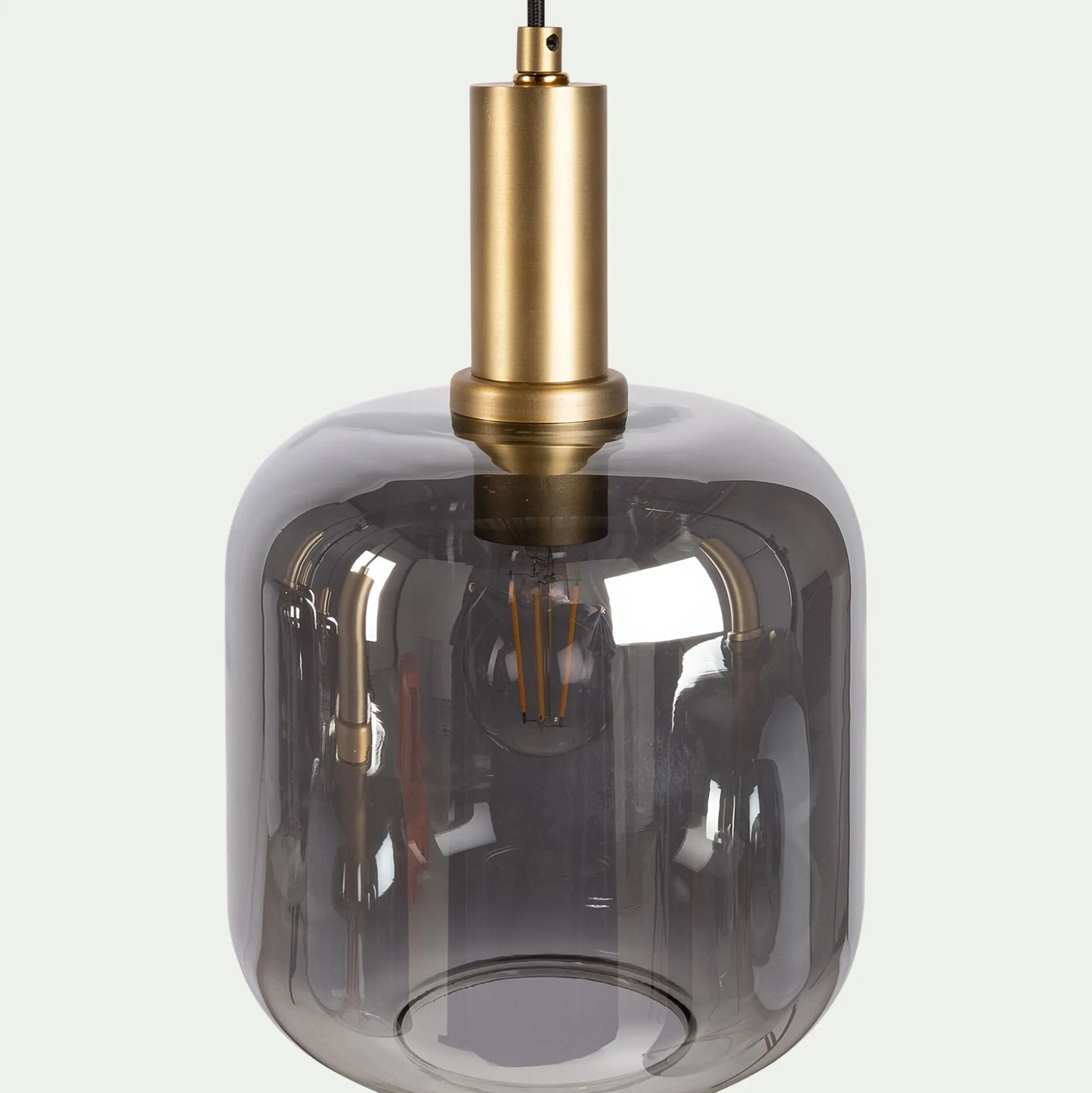 Suspension en acier à 6 globes en verre fumé - noir