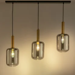 Suspension en acier à 3 globes en verre fumé - noir