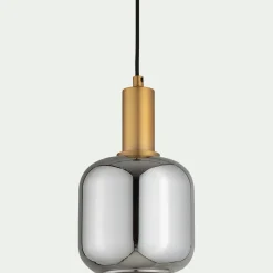 Suspension en laiton et globe en verre fumé D16cm - doré métallisé