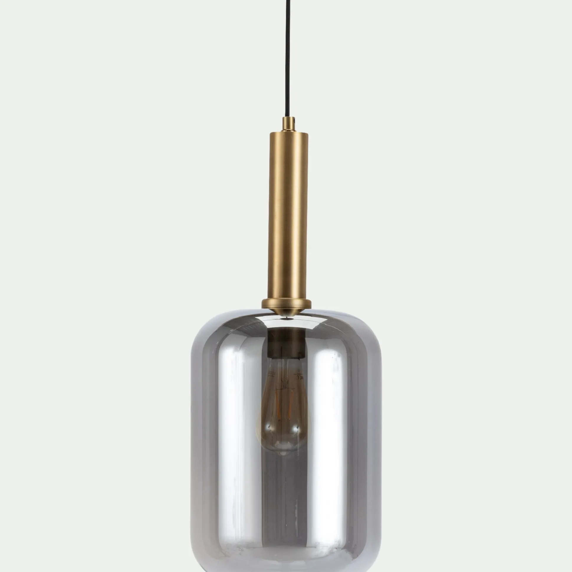Suspension en laiton et globe en verre fumé D22cm - doré