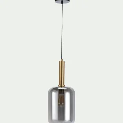 Suspension en laiton et globe en verre fumé D22cm - doré