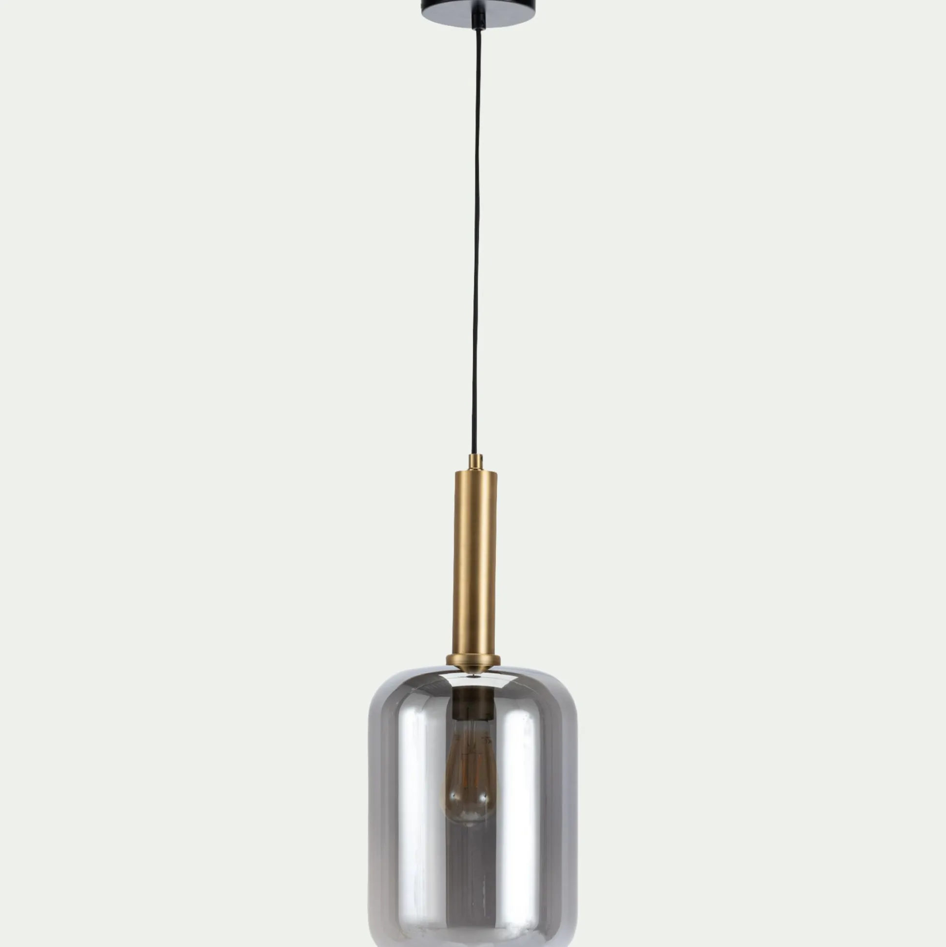 Suspension en laiton et globe en verre fumé D22cm - doré
