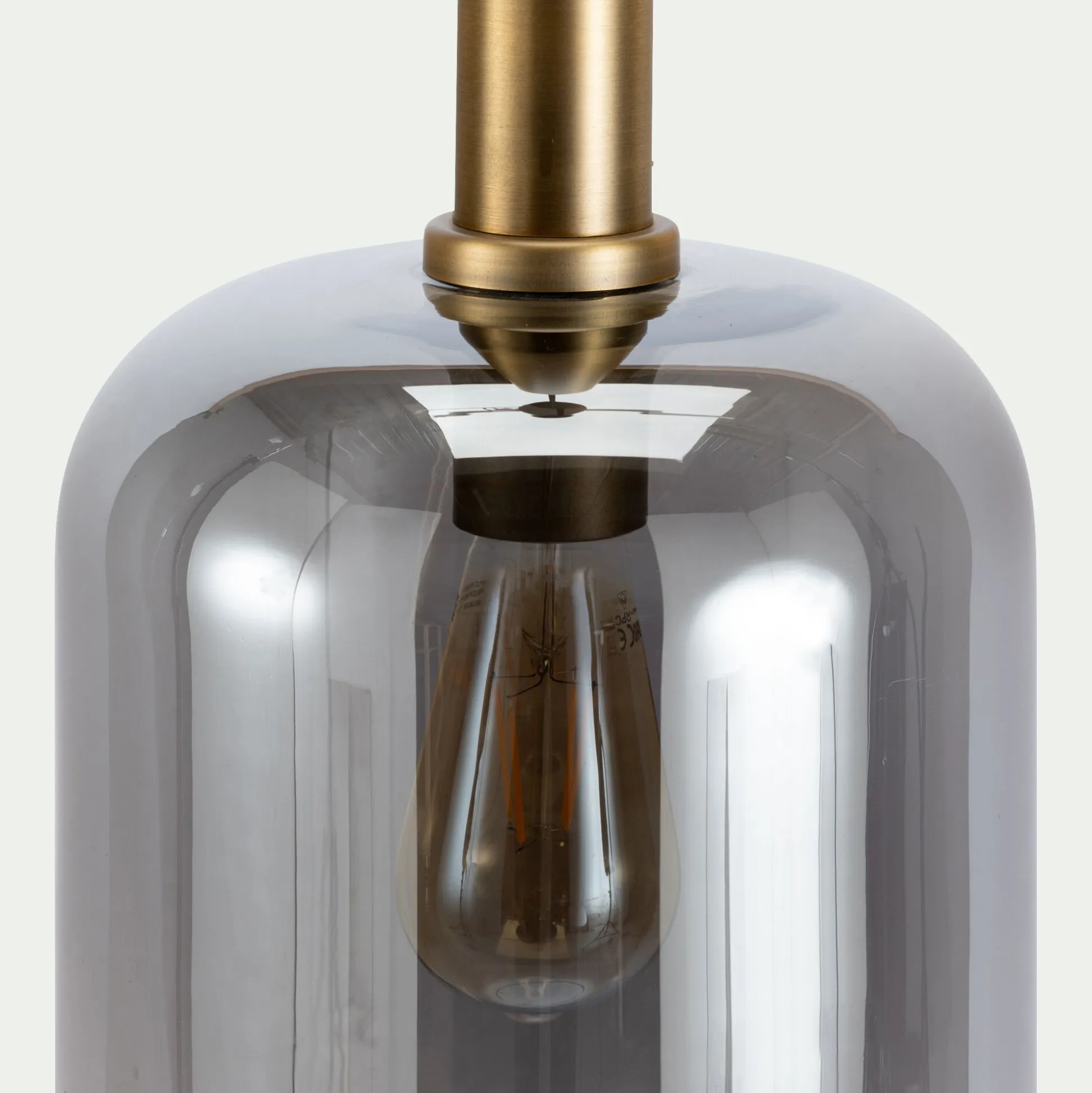 Suspension en laiton et globe en verre fumé D22cm - doré
