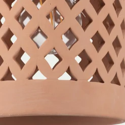 Suspension extérieure cylindrique ajourée en terre cuite - rose argile D15cm