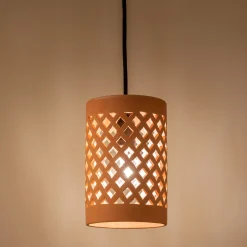 Suspension extérieure cylindrique ajourée en terre cuite - rose argile D15cm