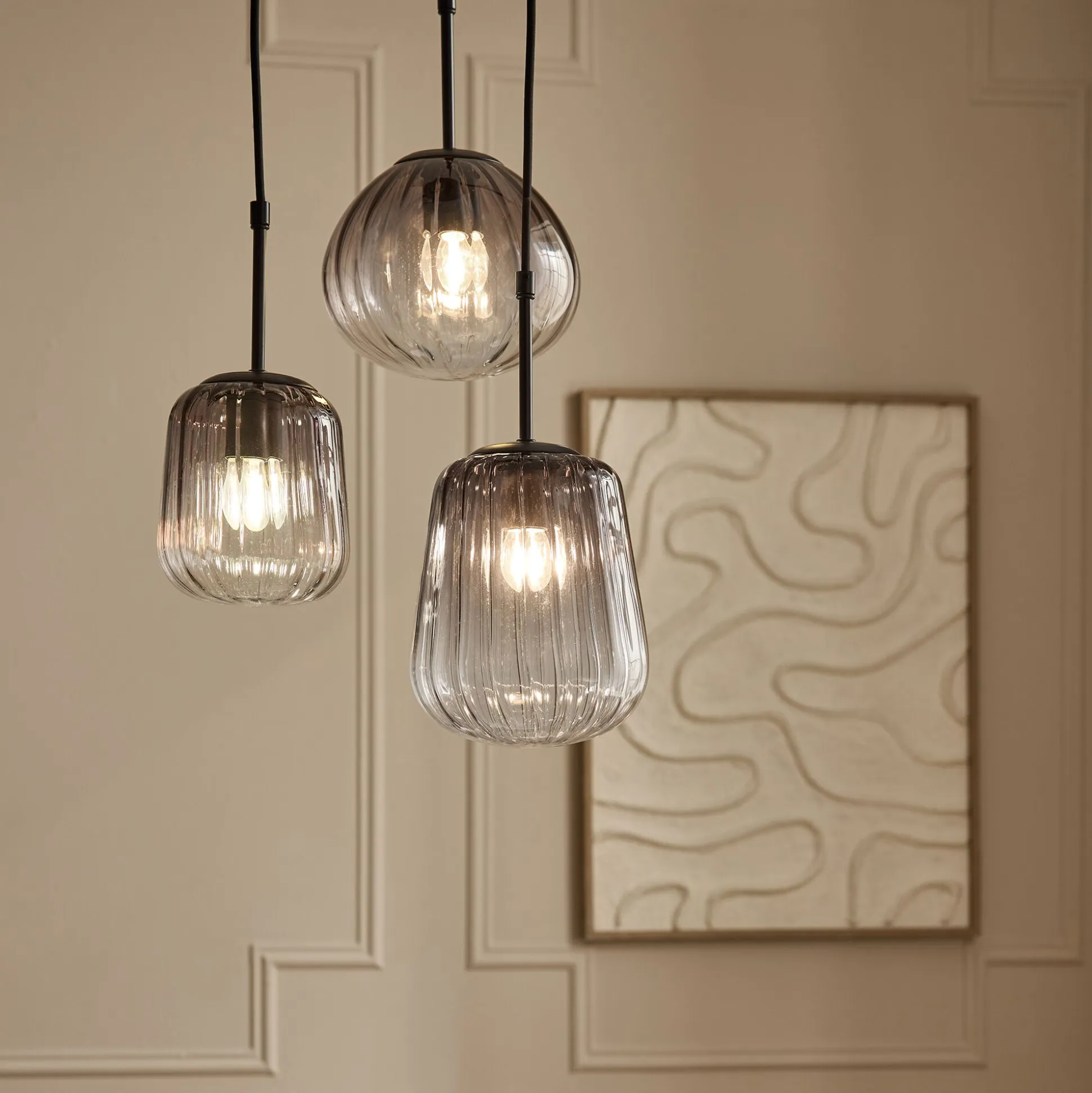 Suspension électrifiée avec 3 lampes en verre - gris