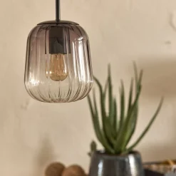 Suspension électrifiée avec 3 luminaires en verre - gris