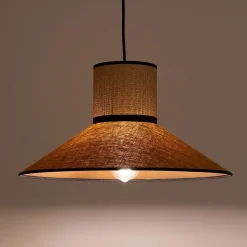 Suspension électrifiée en lin et papier D44cm - jaune miel