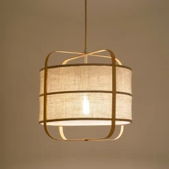 Suspension électrifiée en lin et bambou D37cm - beige