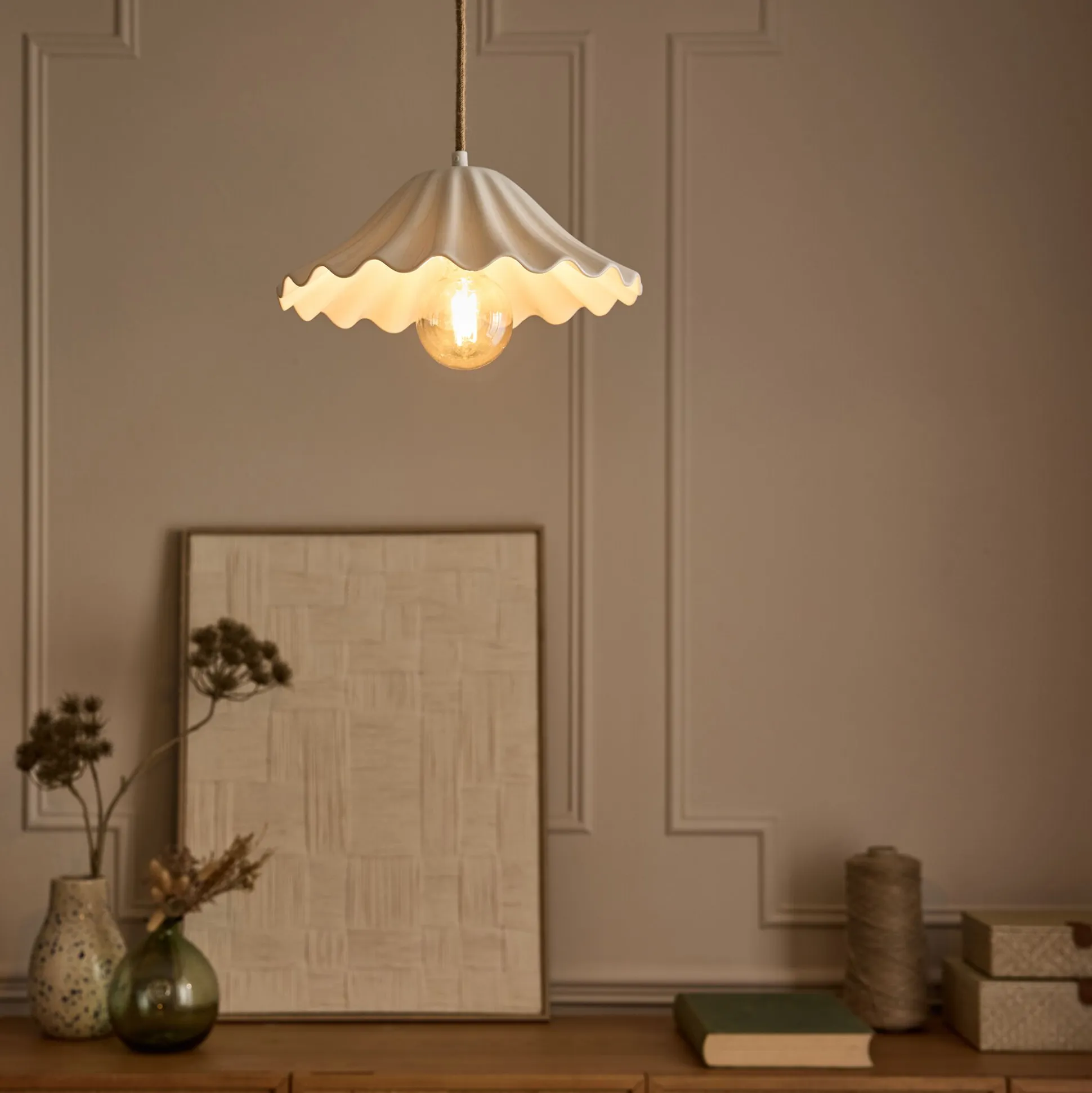 Suspension électrifiée en porcelaine D30cm - blanc