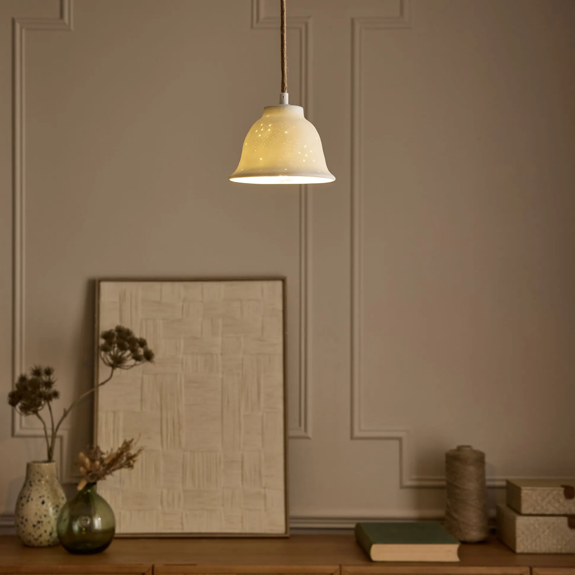 Suspension électrifiée en porcelaine D16cm - blanc