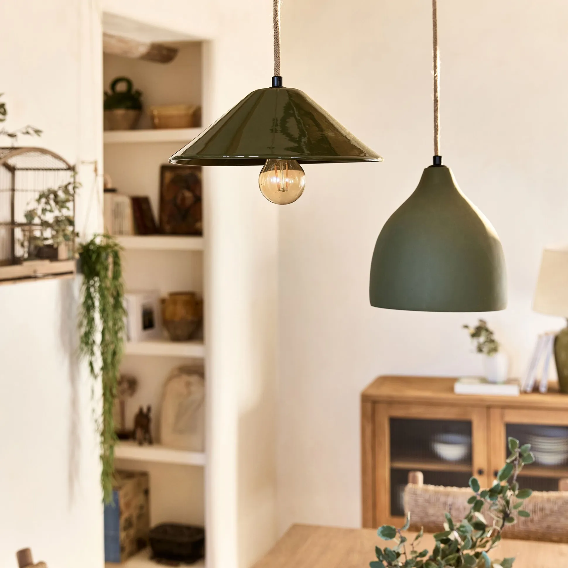 Suspension électrifiée en porcelaine D27,5cm - vert