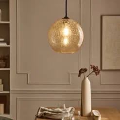 Suspension électrifiée en verre texturé D25cm - transparent
