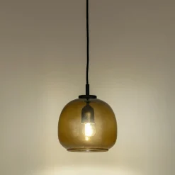 Suspension électrifiée en verre D20cm - marron
