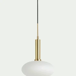 Suspension électrifiée à 3 globes en verre opalin H70cm - blanc