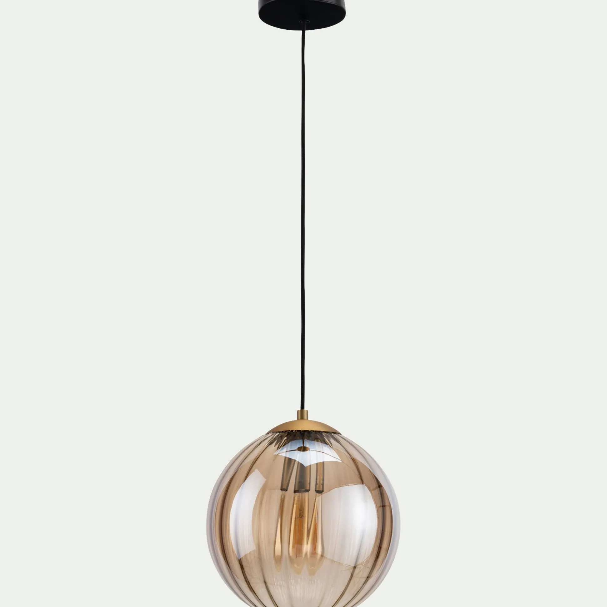 Suspension électrifié en verre et acier D25cm - marron