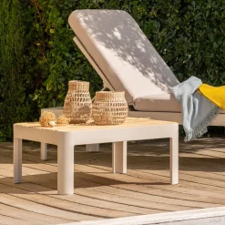 Table basse de jardin carrée en teck et aluminium - beige