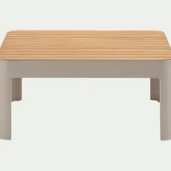 Table basse de jardin carrée en teck et aluminium - beige