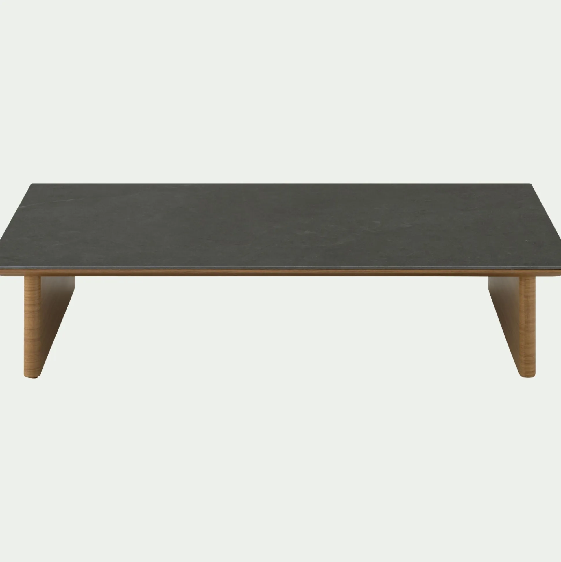 Table basse de jardin en aluminium effet bois et céramique - noir