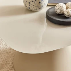 Table basse en verre trempé et acier L70cm - blanc écru
