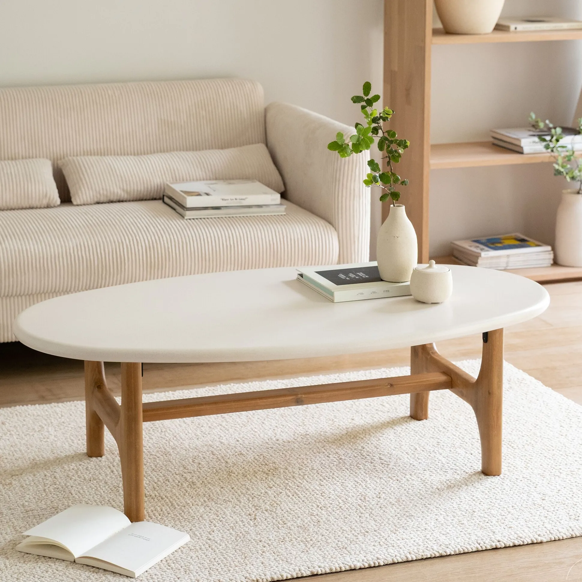 Table basse ovale en bois L126xl70cm - blanc