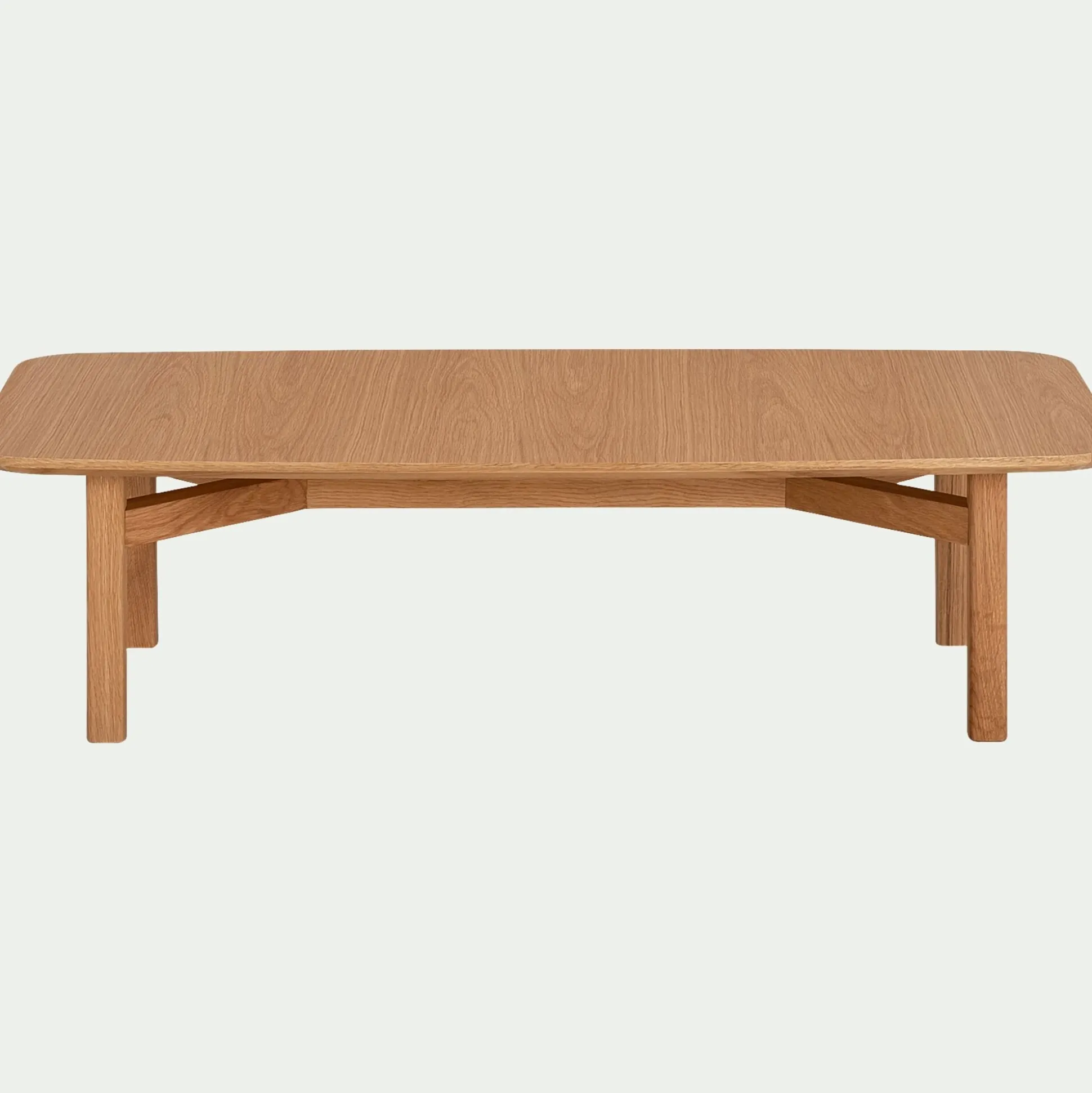 Table basse rectangle en plaqué chêne et piètement en chêne