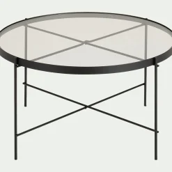 Table basse ronde en acier et verre trempé - noir D72,6xH40cm