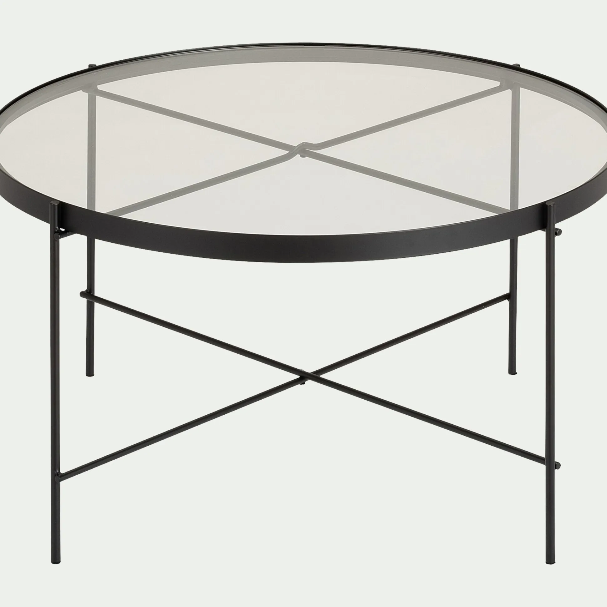 Table basse ronde en acier et verre trempé - noir D72,6xH40cm