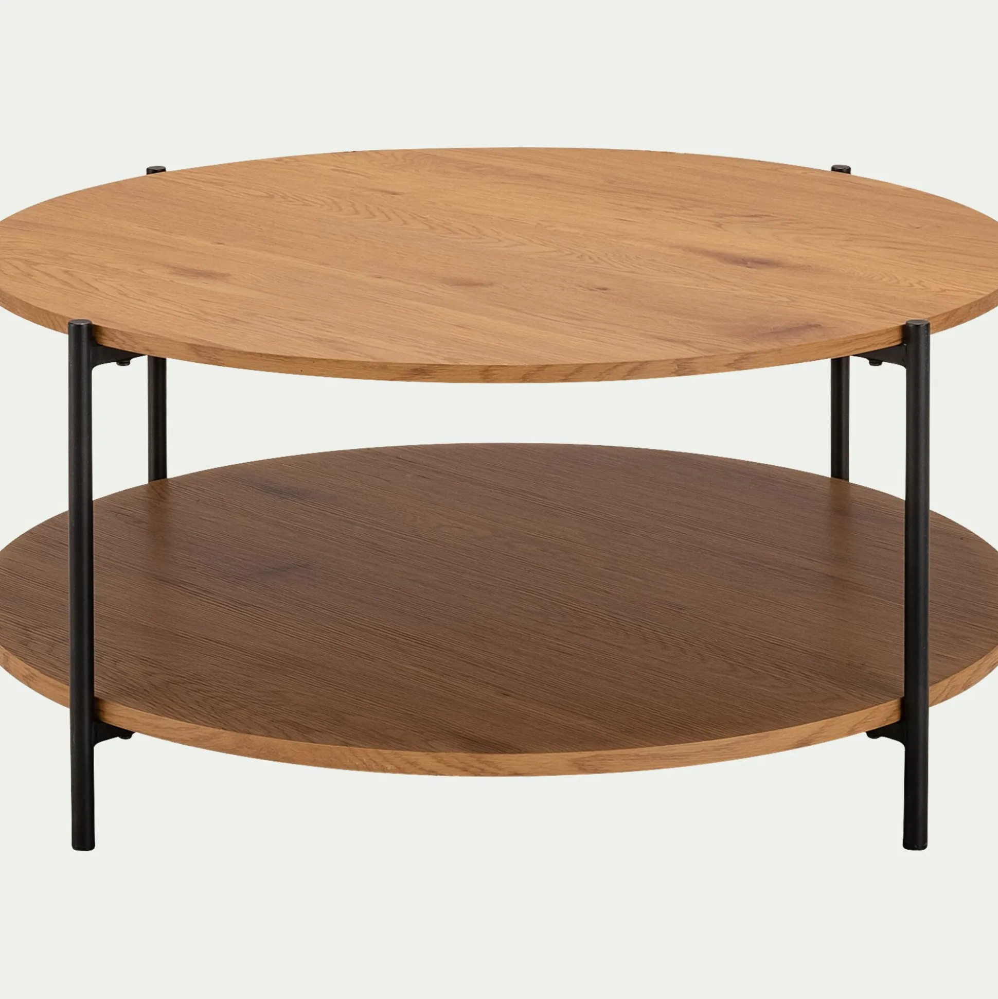 Table basse ronde en bois et acier - bois clair