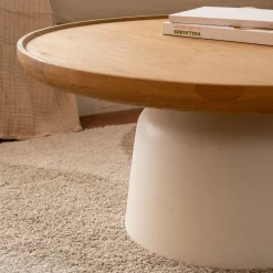 Table basse ronde en chêne et béton - naturel
