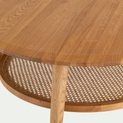 Table basse ronde en chêne et rotin D90cm - bois clair