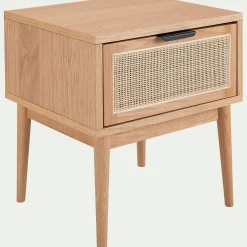 Table de chevet en bois et cannage 1 tiroir L45xl40xH50cm - bois clair