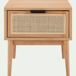 Table de chevet en bois et cannage 1 tiroir L45xl40xH50cm - bois clair