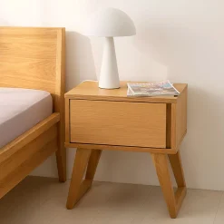 Table de chevet en plaqué chêne L45xl40xH48cm - bois clair