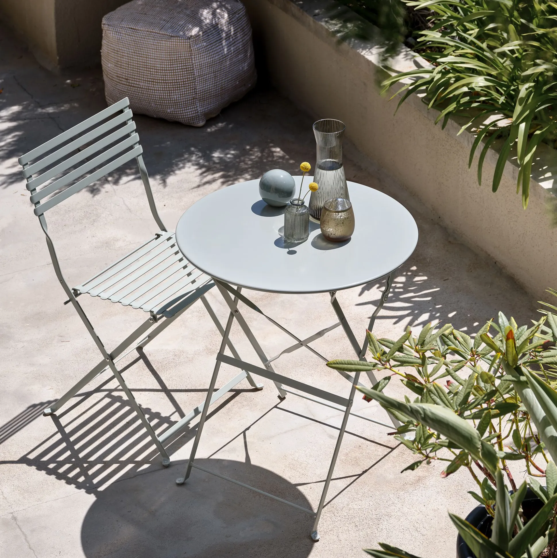 Table de jardin pliante en acier - vert olivier (2 places)