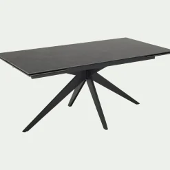 Table de repas extensible en céramique et verre trempé - noir (6 à 10 places)