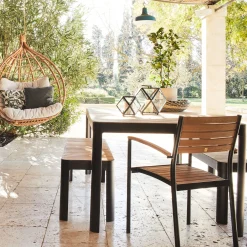 Table de repas jardin en aluminium et teck - bois clair (8 places)