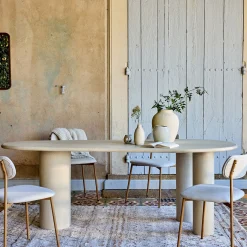 Table de repas organique en bois - blanc écru (8 à 10 places)