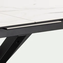 Table de repas rectangulaire extensible en céramique - blanc (6 à 8 places)