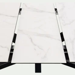 Table de repas rectangulaire extensible en céramique - blanc (6 à 8 places)