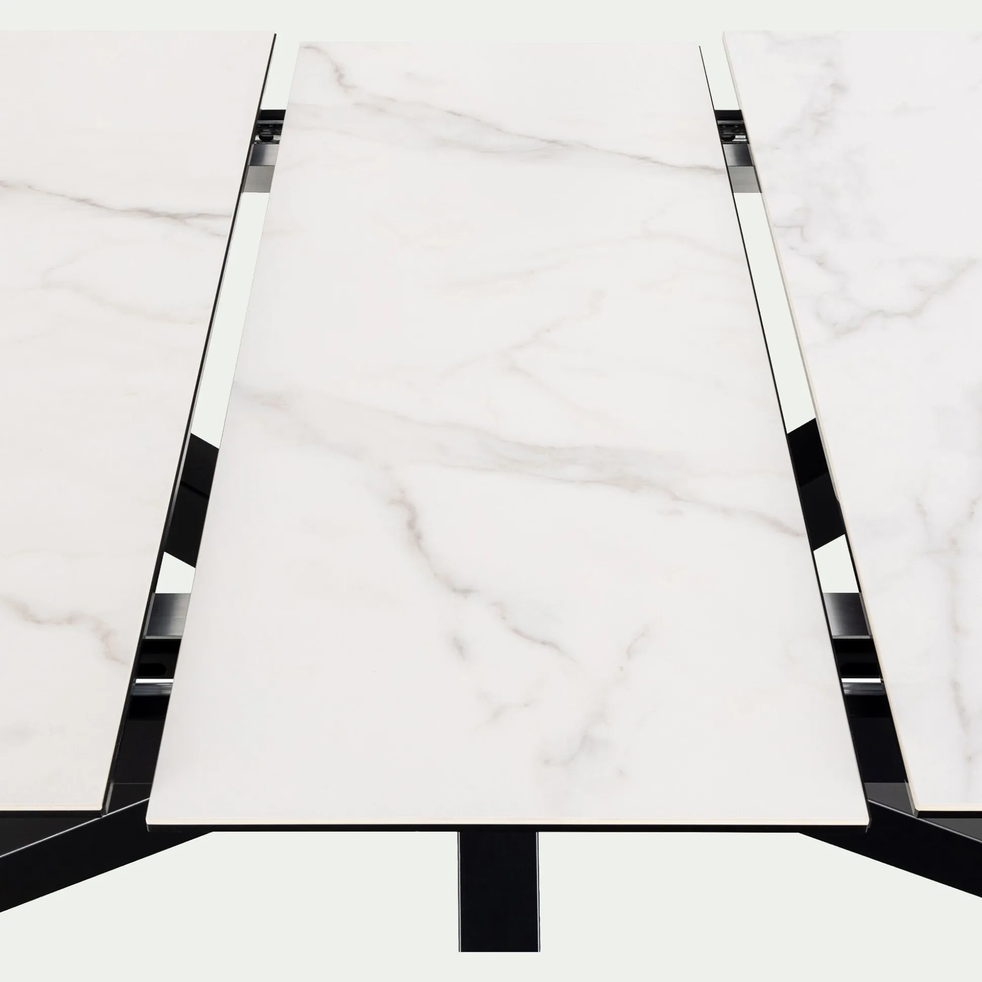 Table de repas rectangulaire extensible en céramique - blanc (6 à 8 places)