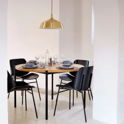 Table de repas ronde effet chêne et acier - bois clair (4 places)