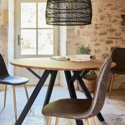 Table de repas ronde effet chêne - bois foncé (4 places)