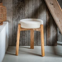 Tabouret bas en bois de frêne et tissu H45cm - beige alpilles